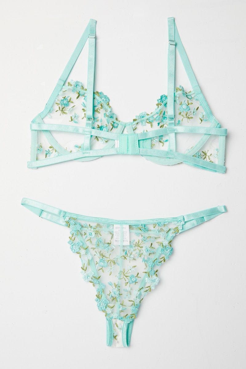 Green Floral Embroidery Lingerie Set sold by Ally Fashion product image thumbnail 3