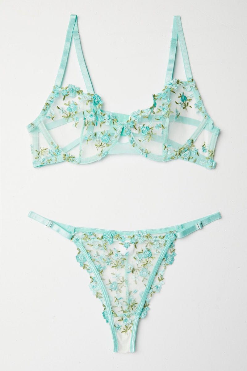 Green Floral Embroidery Lingerie Set sold by Ally Fashion