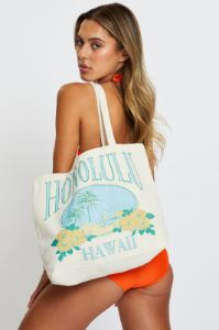 Print Honolulu Hawaii Beach And Palms Graphic Tote Bag sold by Ally Fashion