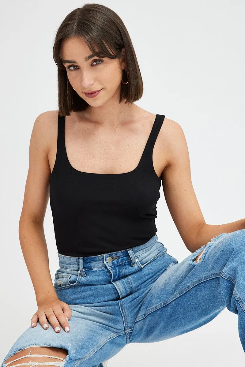 Black Tank Top Sleeveless Square Neck sold by Ally Fashion