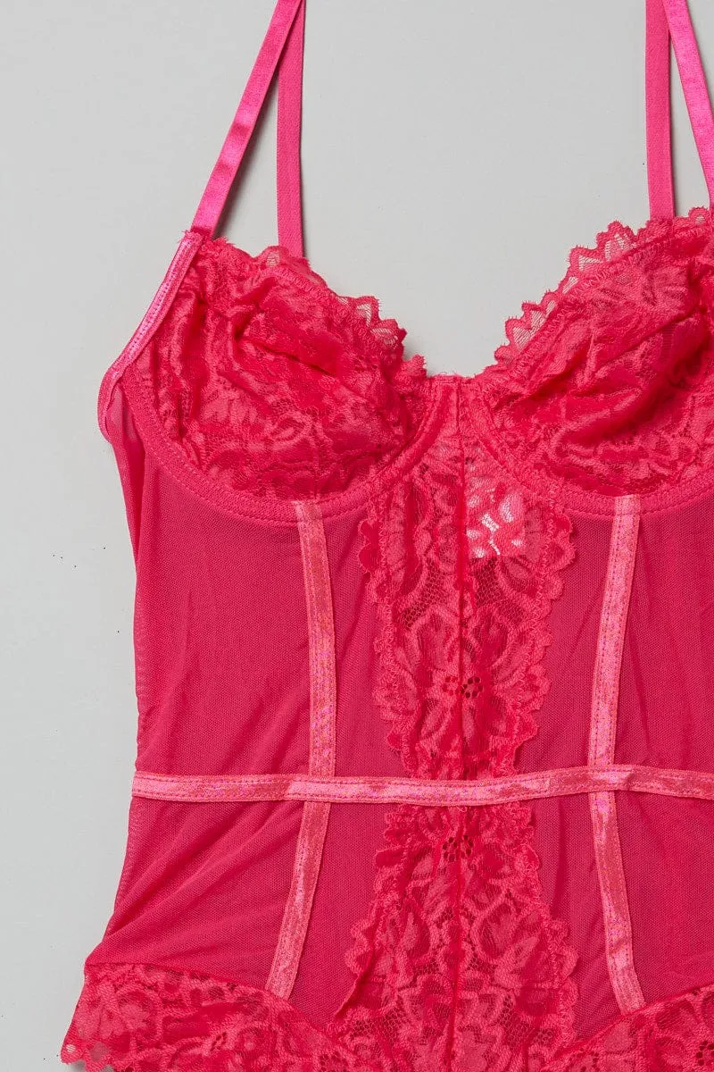 Pink Lace One Piece Bodysuit sold by Ally Fashion product image thumbnail 2