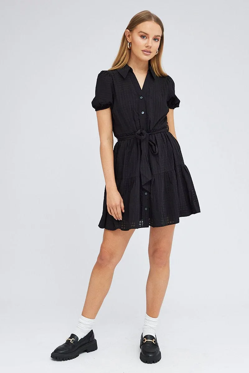 Black Shirt Dress Short Sleeve Tiered sold by Ally Fashion product image thumbnail 2