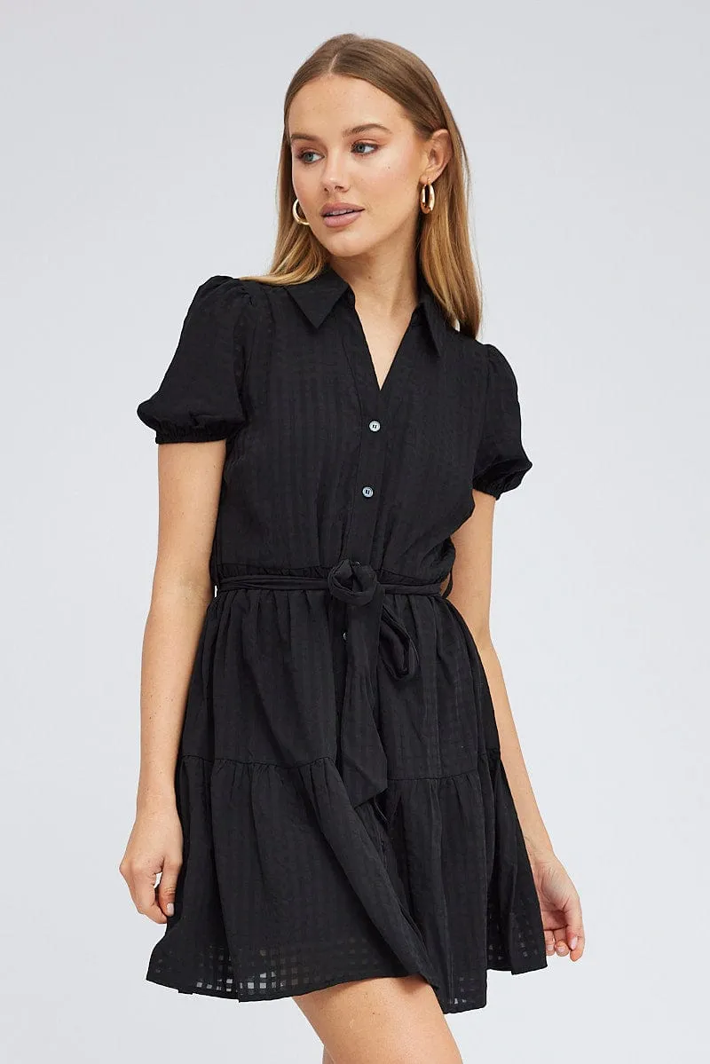 Black Shirt Dress Short Sleeve Tiered sold by Ally Fashion product image thumbnail 3
