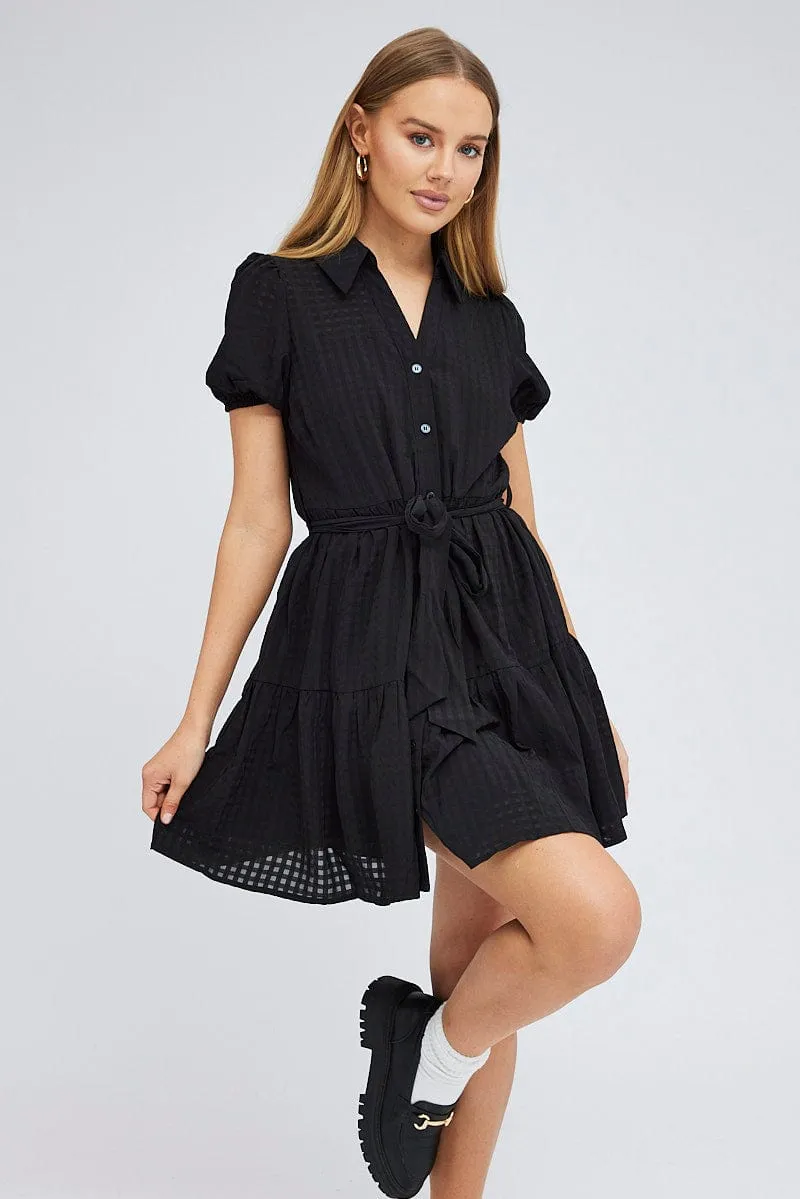 Black Shirt Dress Short Sleeve Tiered sold by Ally Fashion