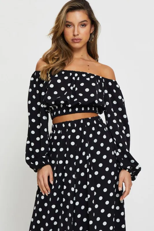 Polka Dot Crop Top Long Sleeve Off Shoulder sold by Ally Fashion