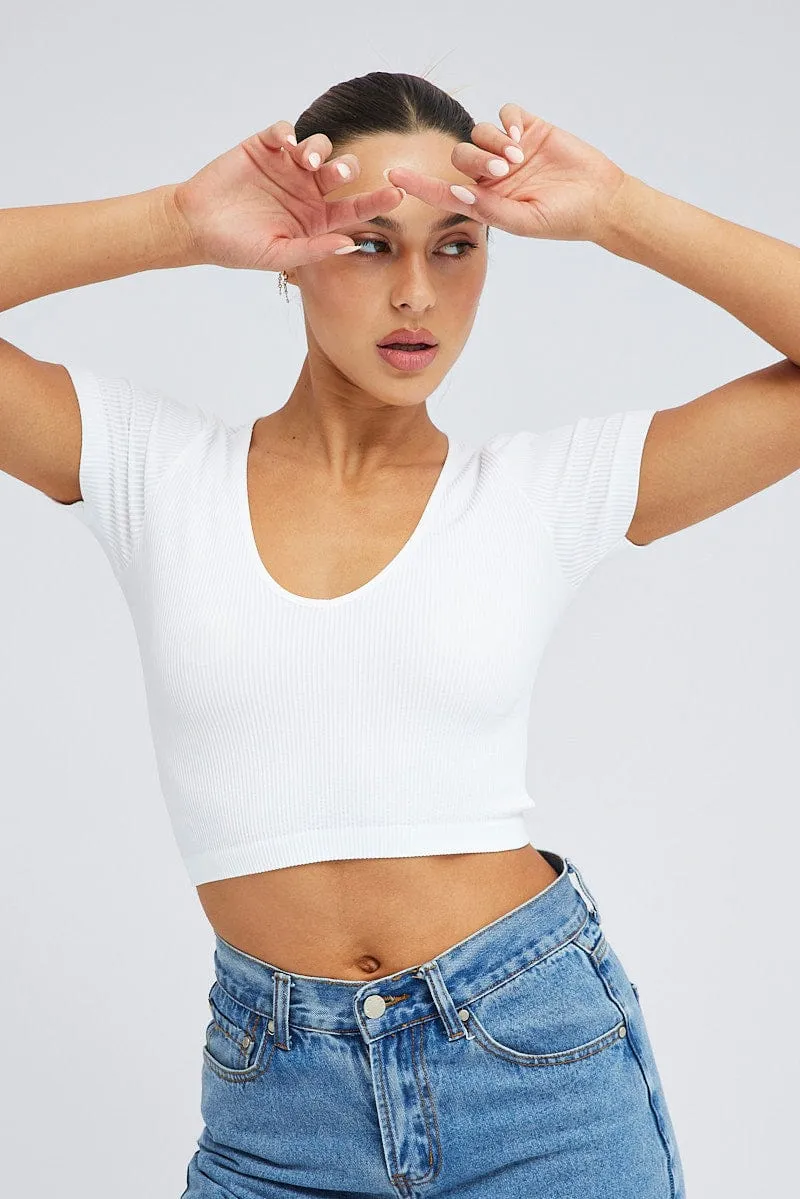 White T Shirt Short Sleeve V Neck Seamless sold by Ally Fashion