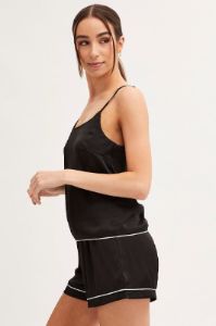 Black Pyjamas Set Scoop Neck Cami Top & Shorts Satin sold by Ally Fashion