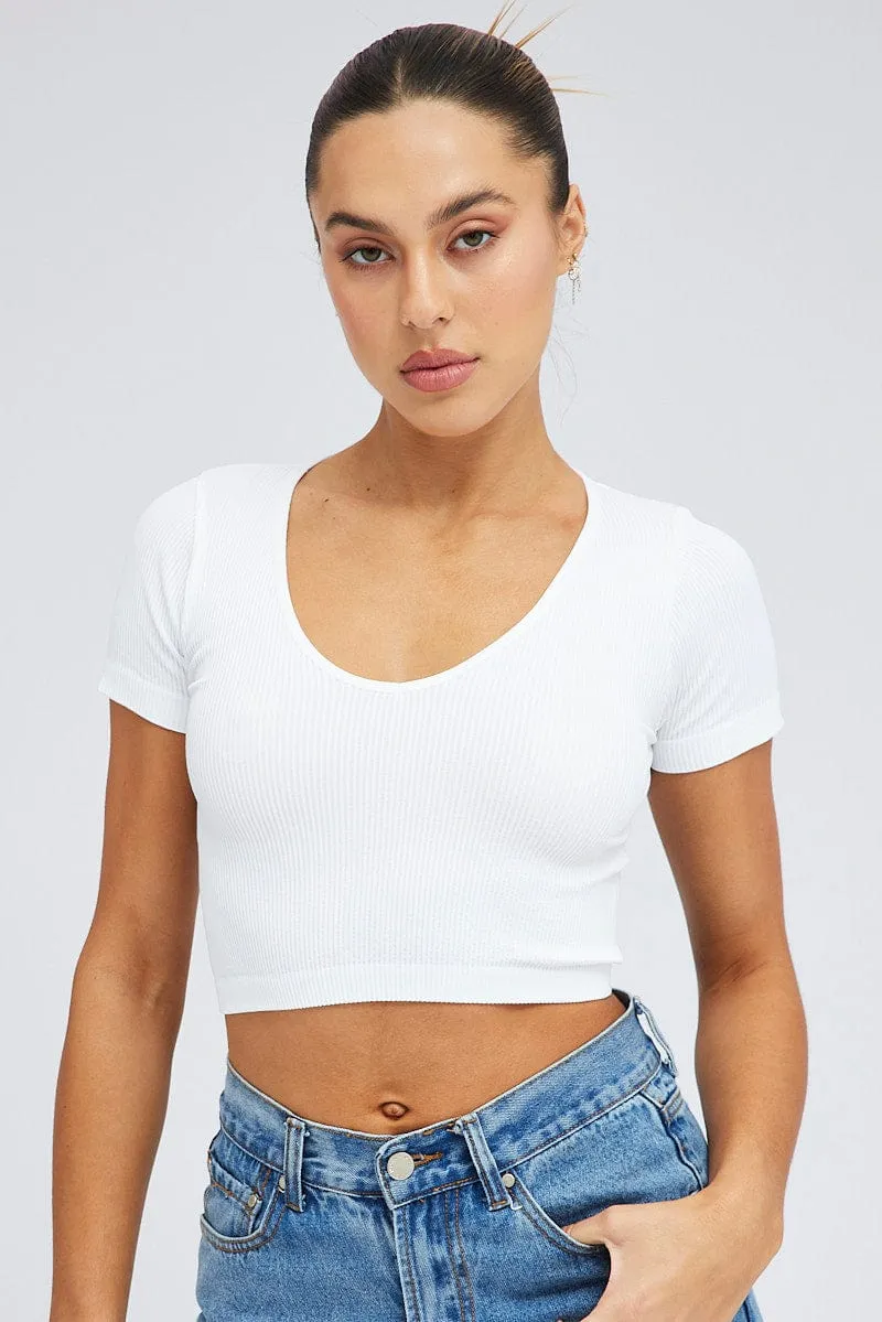 White T Shirt Short Sleeve V Neck Seamless sold by Ally Fashion product image thumbnail 3