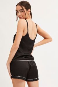 Black Pyjamas Set Scoop Neck Cami Top & Shorts Satin sold by Ally Fashion