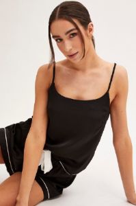 Black Pyjamas Set Scoop Neck Cami Top & Shorts Satin sold by Ally Fashion