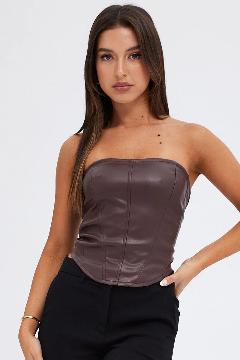 Brown Corset Sleeveless Strapless Longline Faux Leather sold by Ally Fashion product image thumbnail 3