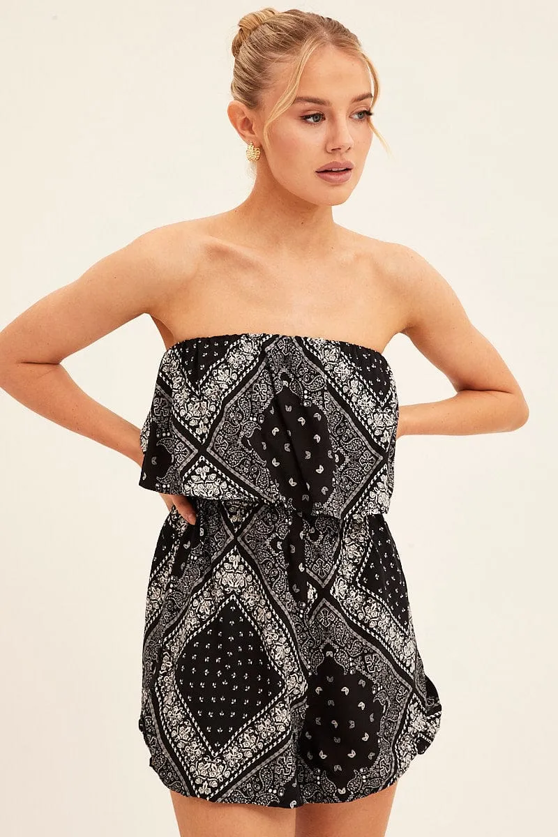 Black Boho Peasant Playsuit Boob Tube sold by Ally Fashion product image thumbnail 3