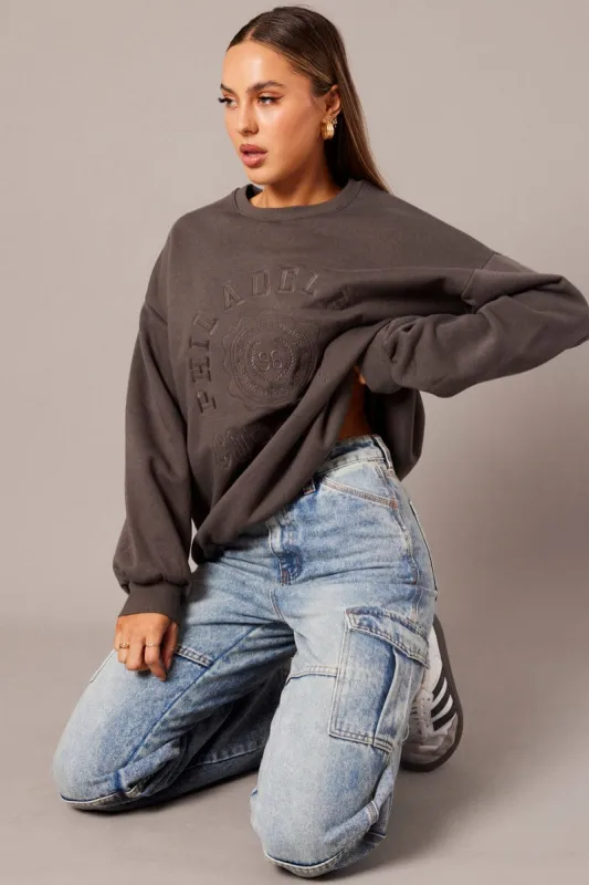 Grey Graphic Sweater Long Sleeve sold by Ally Fashion