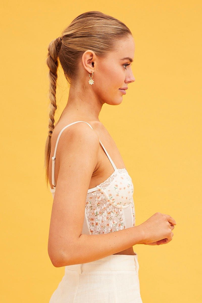 White Floral Print Lace Corset Top sold by Ally Fashion product image thumbnail 4