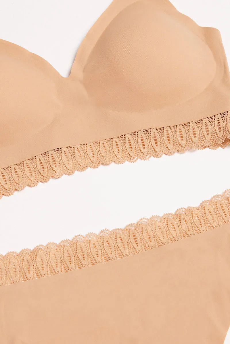 Beige Lace Trim Bralette and Knickers Lingerie Set sold by Ally Fashion product image thumbnail 2
