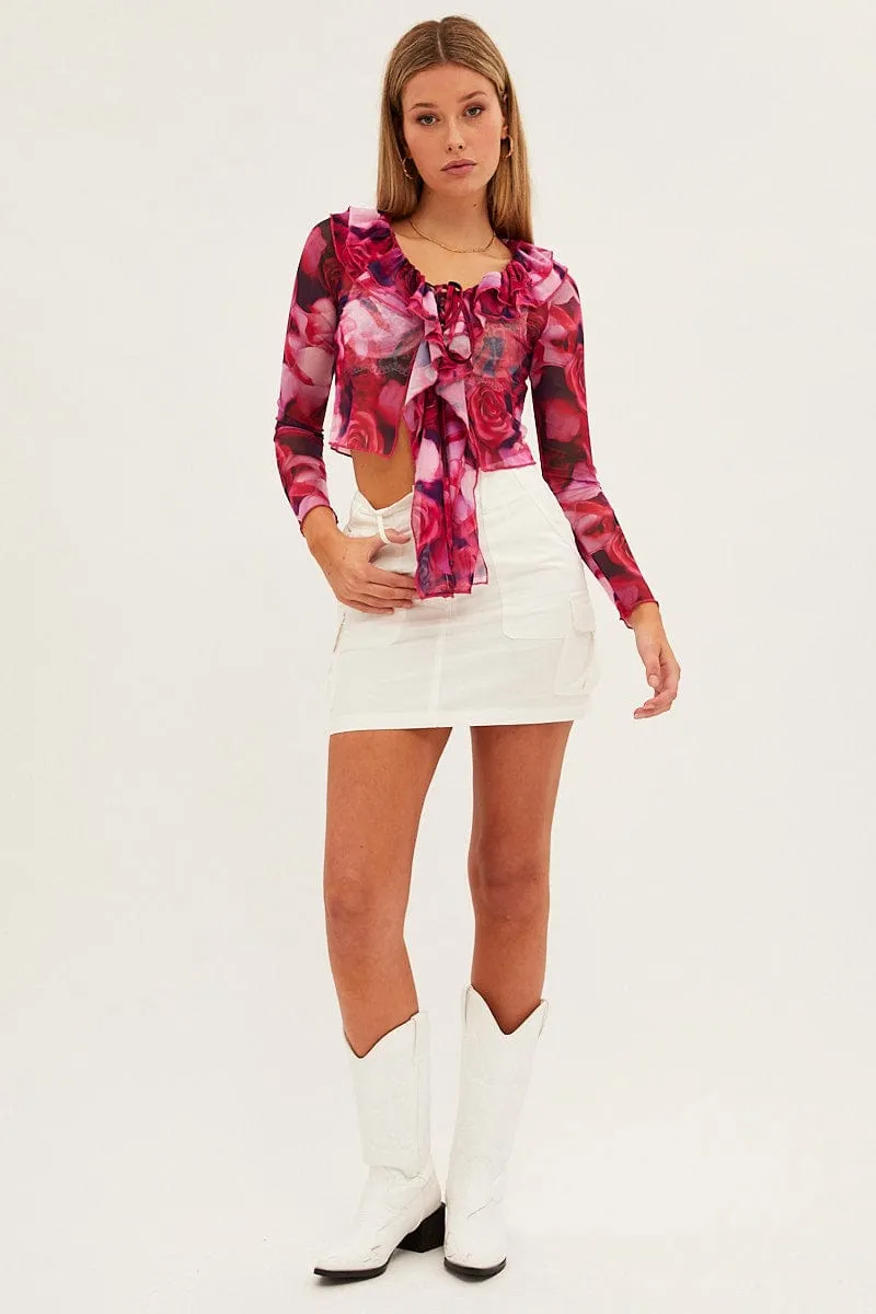 Pink Print Mesh Long Sleeve Crop Top sold by Ally Fashion product image thumbnail 2