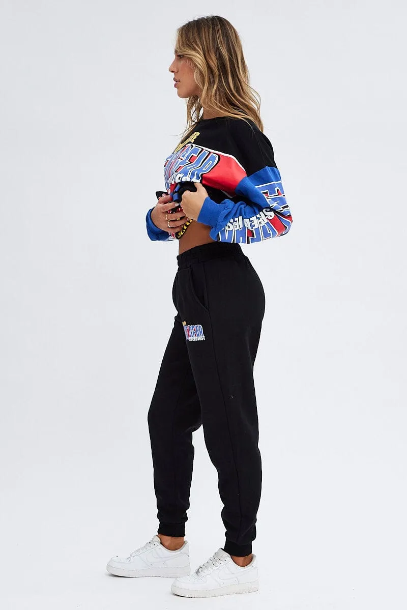 Black Track Pants High Rise Jogger sold by Ally Fashion product image thumbnail 4