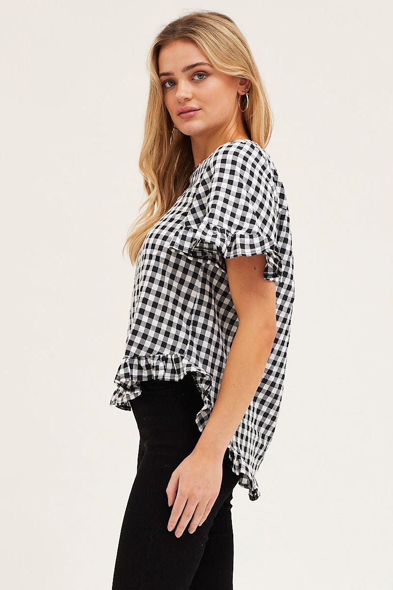 Check 3/4 Sleeve Frilled High-Low Top sold by Ally Fashion product image thumbnail 4