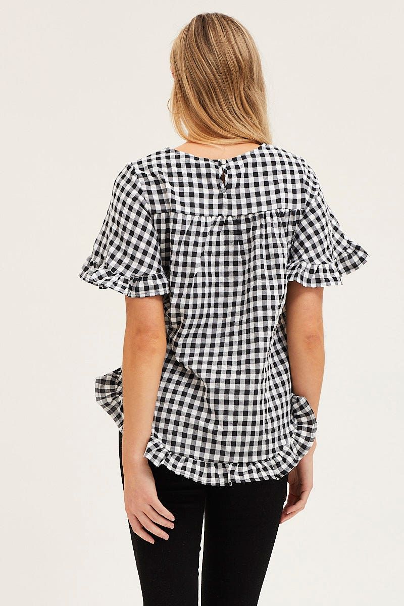 Check 3/4 Sleeve Frilled High-Low Top sold by Ally Fashion product image thumbnail 5