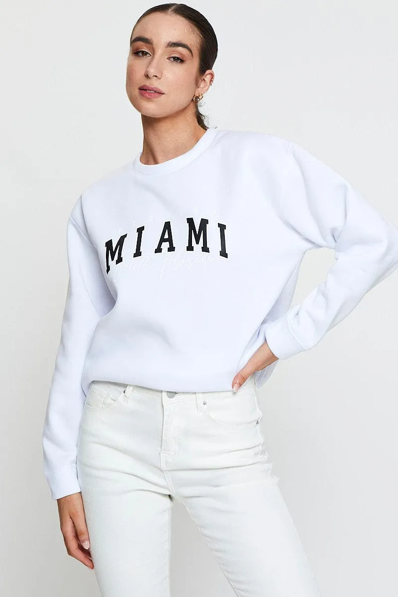 White Graphic Sweater Long Sleeve sold by Ally Fashion
