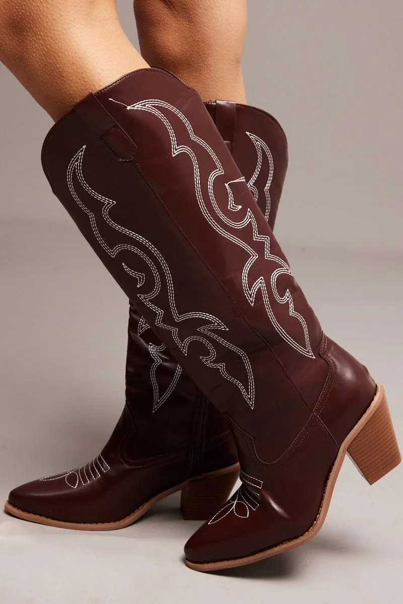 Brown Embroidered Western Boots sold by Ally Fashion