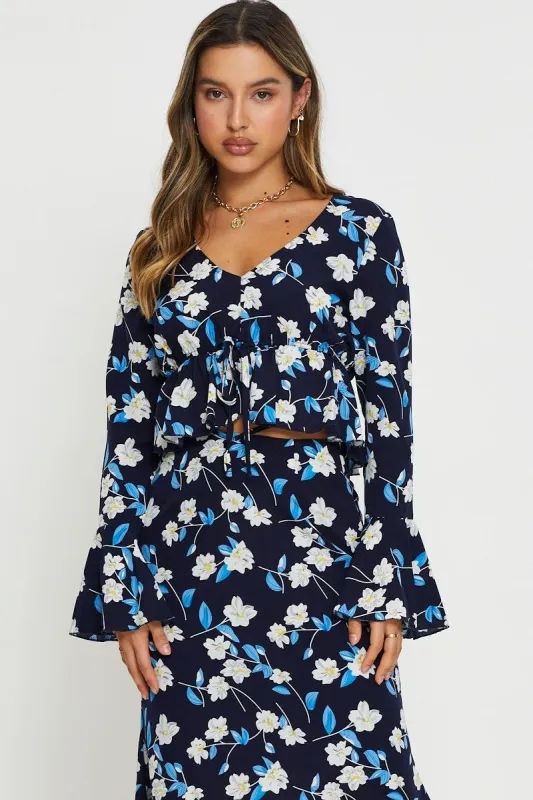 Print Peplum Top Long Sleeve Off Shoulder sold by Ally Fashion