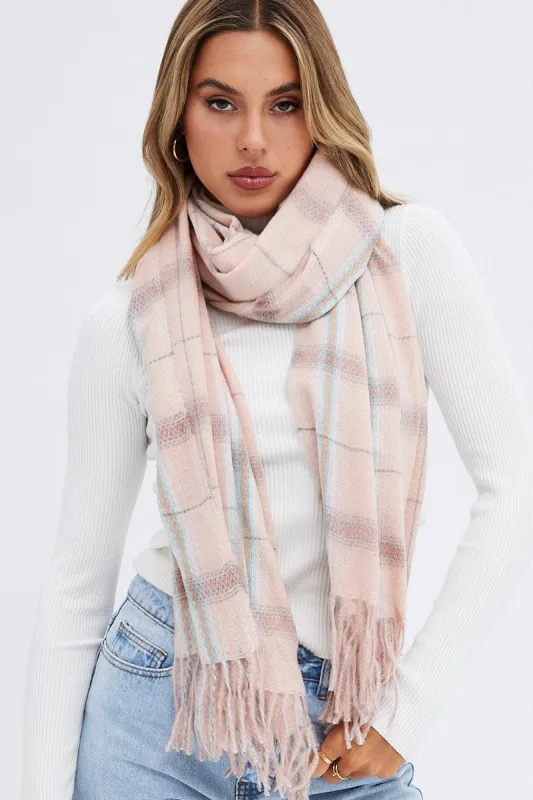 Pink Check Tassel Scarf sold by Ally Fashion