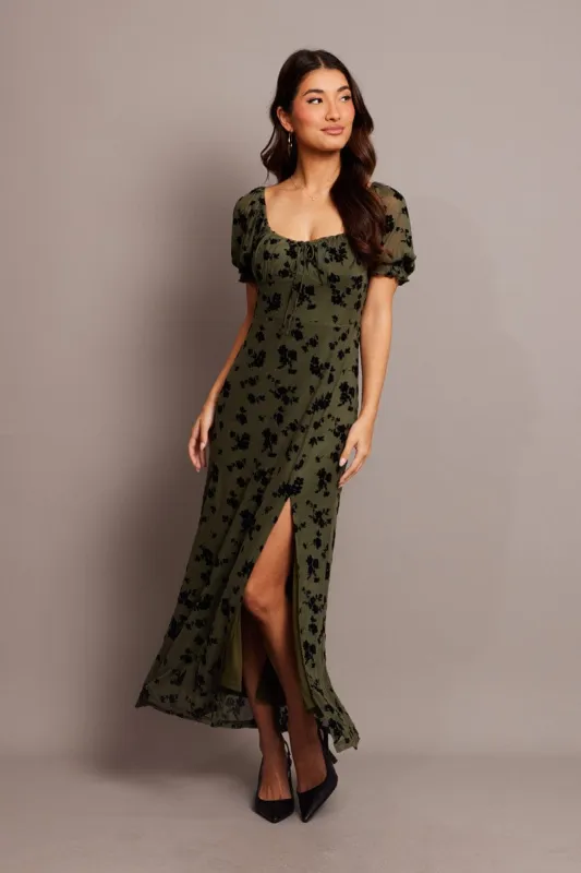 Green Ditsy Midi Dress Puff Sleeve sold by Ally Fashion