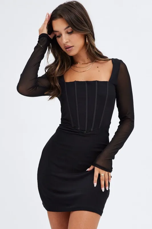 Black Bodycon Dress Corset Detail Mini sold by Ally Fashion