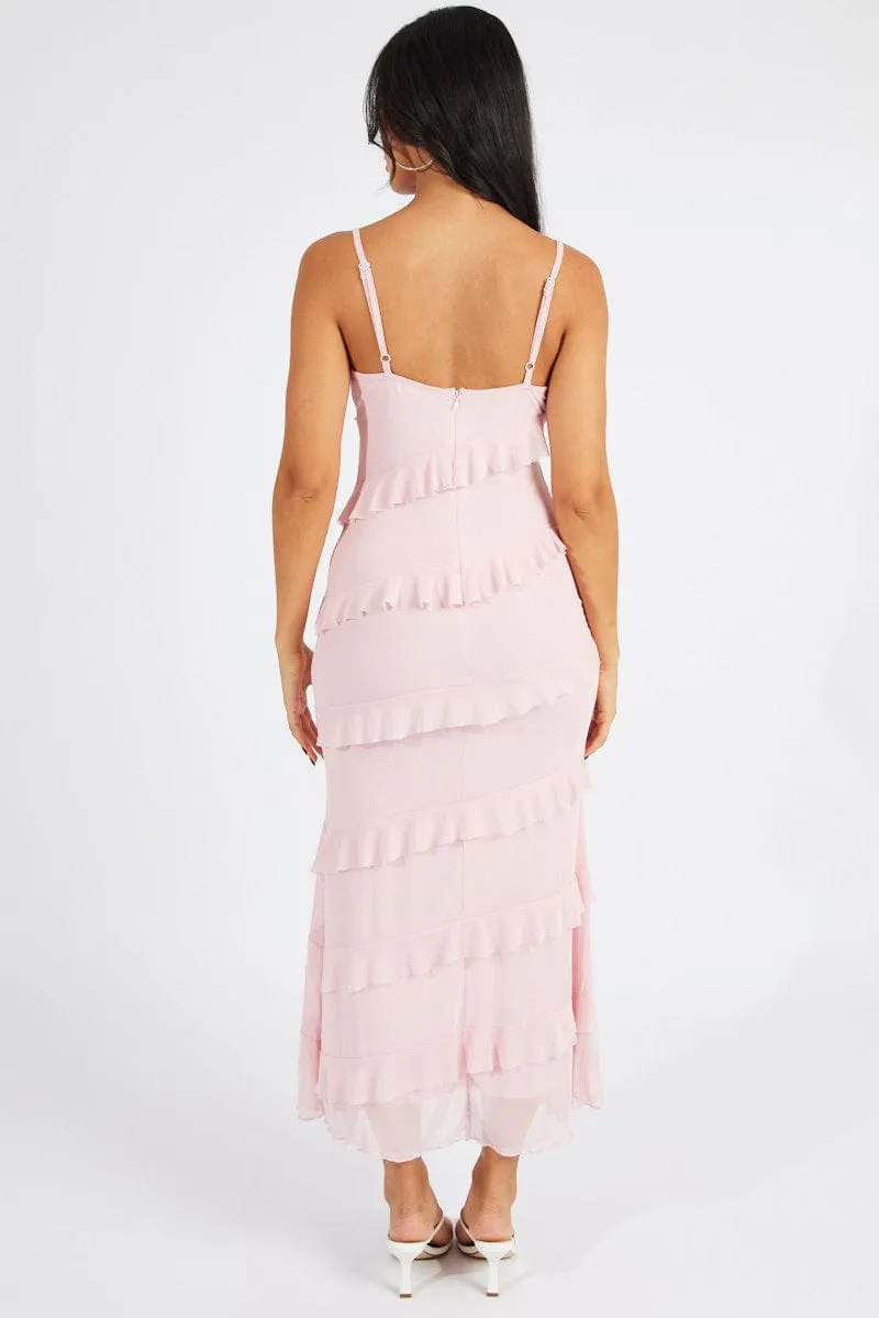 Pink Maxi Dress Sleeveless Sweetheart Frill Mesh sold by Ally Fashion product image thumbnail 4