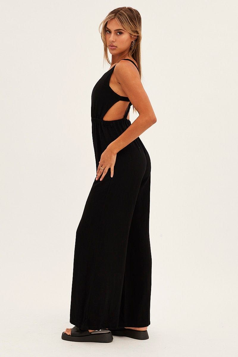 Black Sleeveless Jumpsuit Wide Leg Viscose Linen sold by Ally Fashion product image thumbnail 4