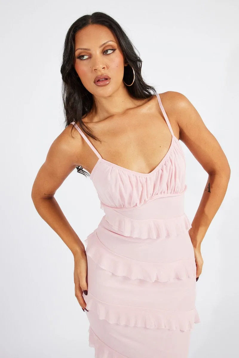Pink Maxi Dress Sleeveless Sweetheart Frill Mesh sold by Ally Fashion product image thumbnail 2