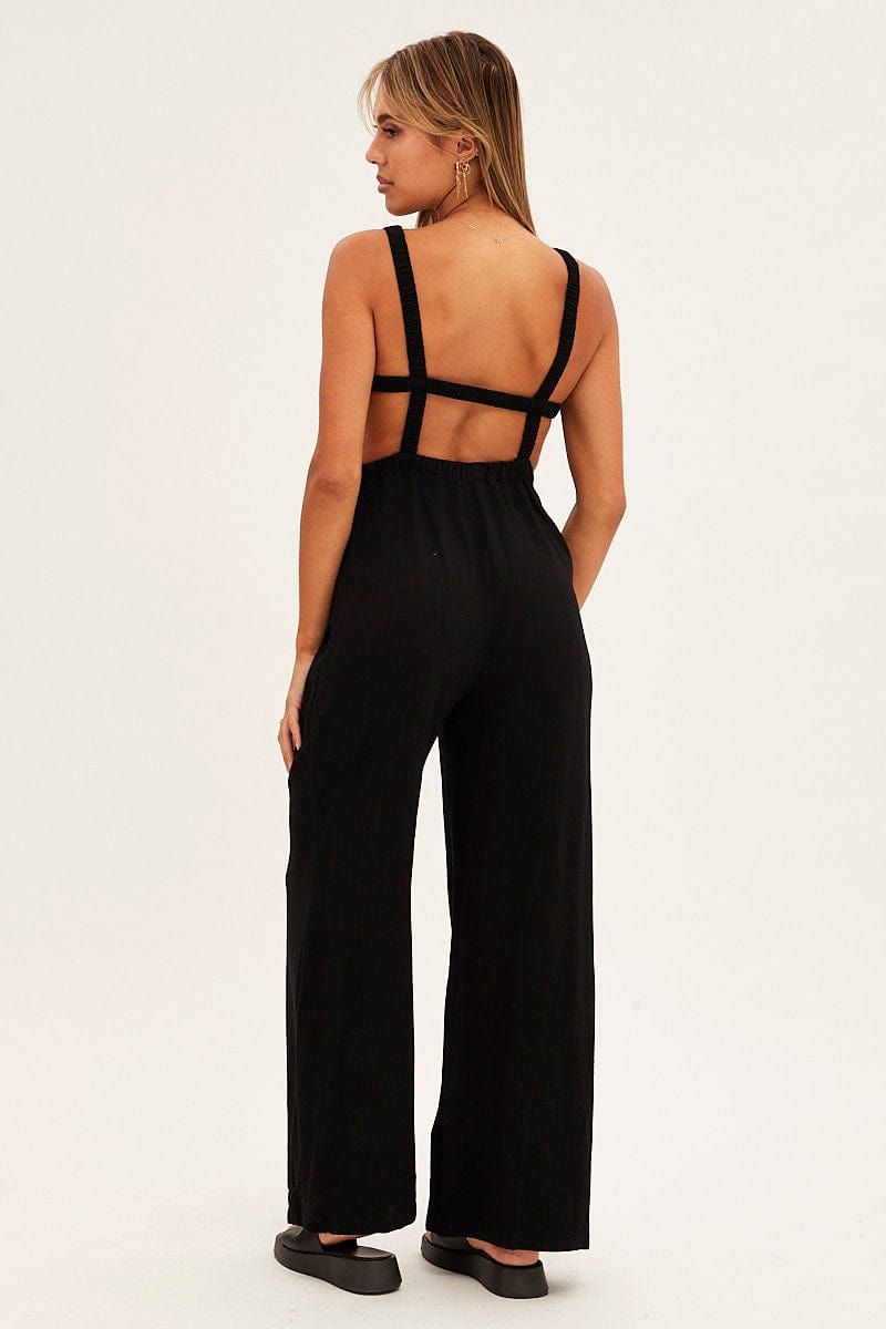 Black Sleeveless Jumpsuit Wide Leg Viscose Linen sold by Ally Fashion product image thumbnail 5
