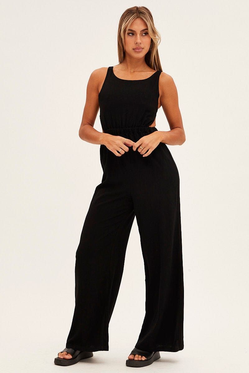 Black Sleeveless Jumpsuit Wide Leg Viscose Linen sold by Ally Fashion product image thumbnail 2