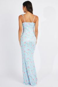 Blue Floral Ruched Bust Bodycon Maxi Dress sold by Ally Fashion