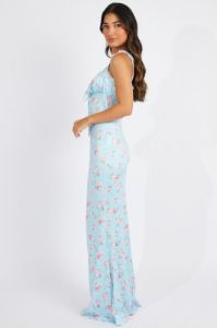 Blue Floral Ruched Bust Bodycon Maxi Dress sold by Ally Fashion