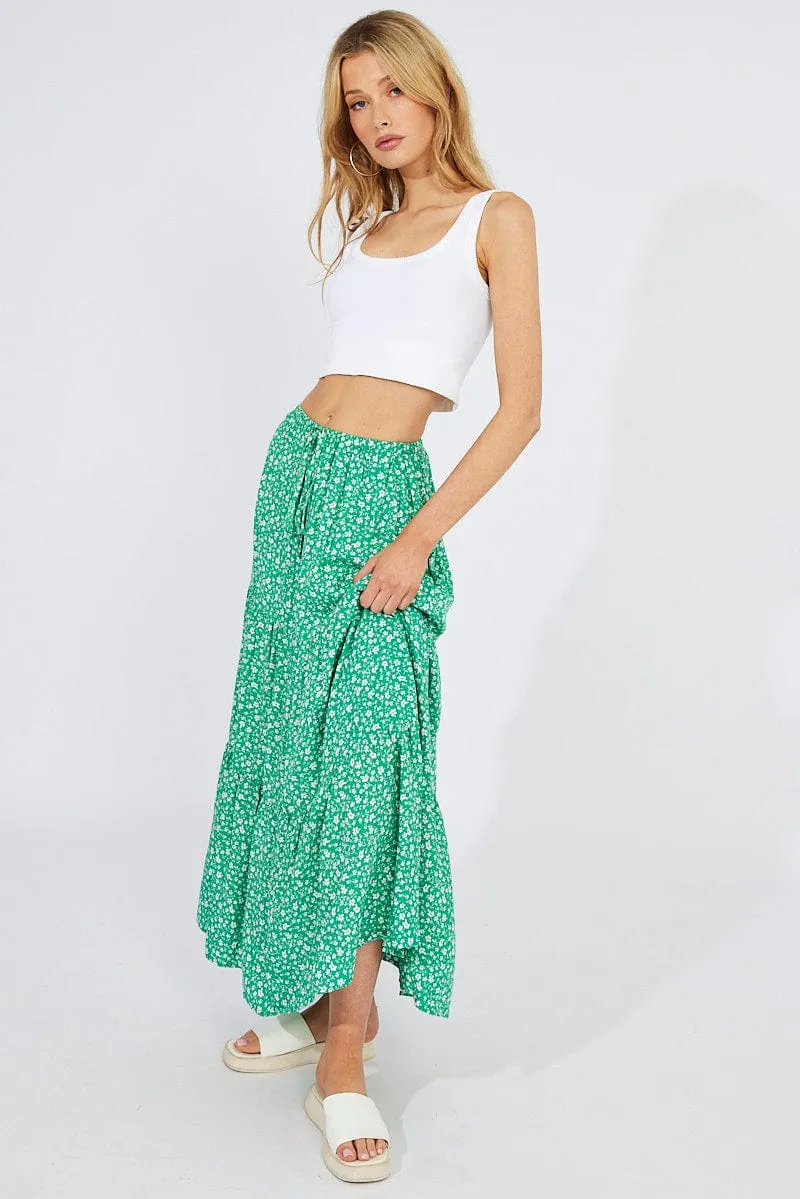 Green Ditsy Maxi Skirt High Rise sold by Ally Fashion