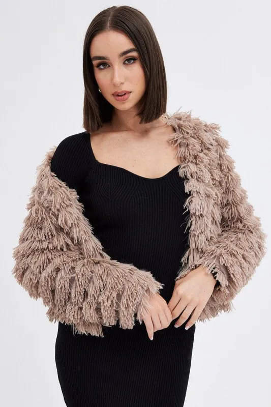 Brown Shag Faux Fur Jacket sold by Ally Fashion