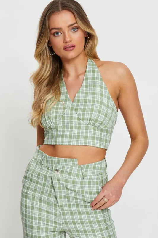 Check Crop Top Sleeveless Halter sold by Ally Fashion