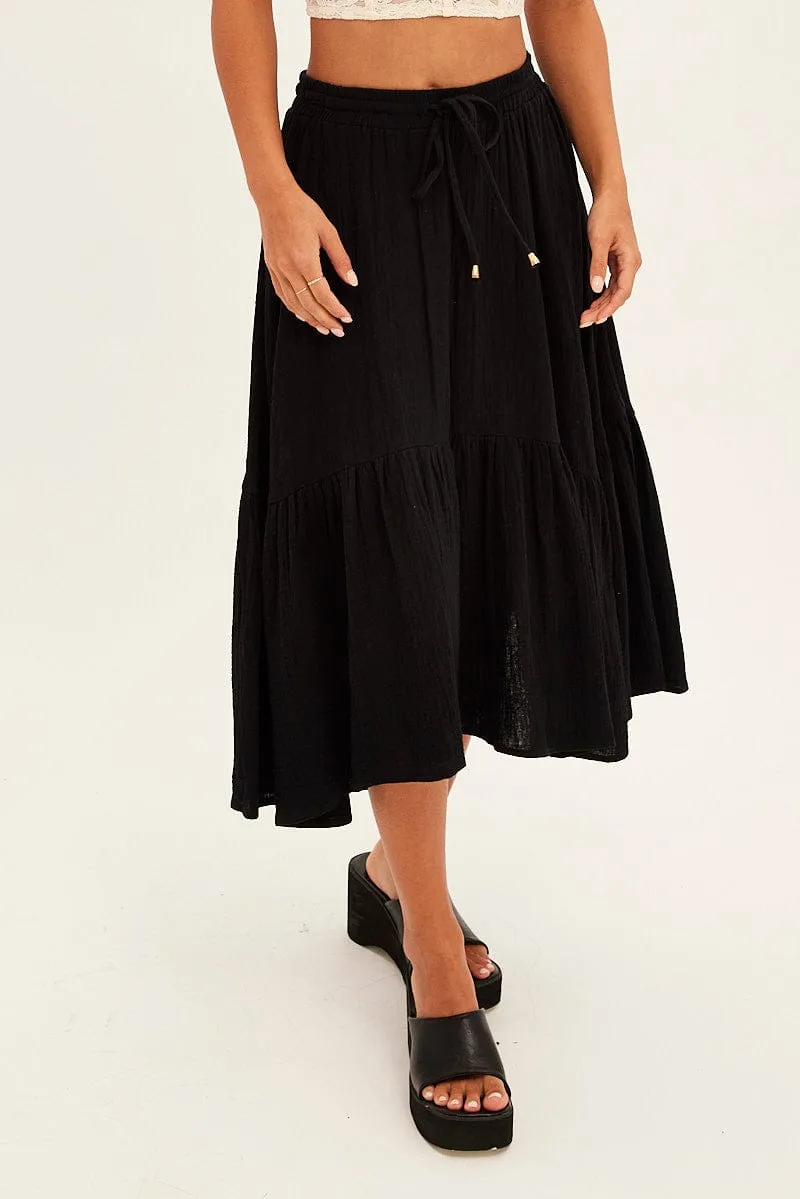 Black Asymmetrical Hem Tie Waist Midi Skirt sold by Ally Fashion product image thumbnail 2
