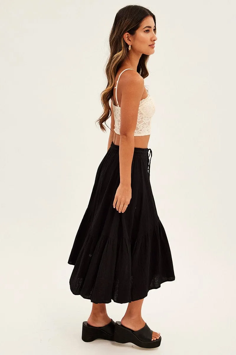 Black Asymmetrical Hem Tie Waist Midi Skirt sold by Ally Fashion product image thumbnail 4