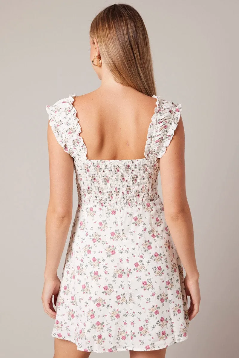 Pink Floral Fit And Flare Dress Mini sold by Ally Fashion product image thumbnail 5