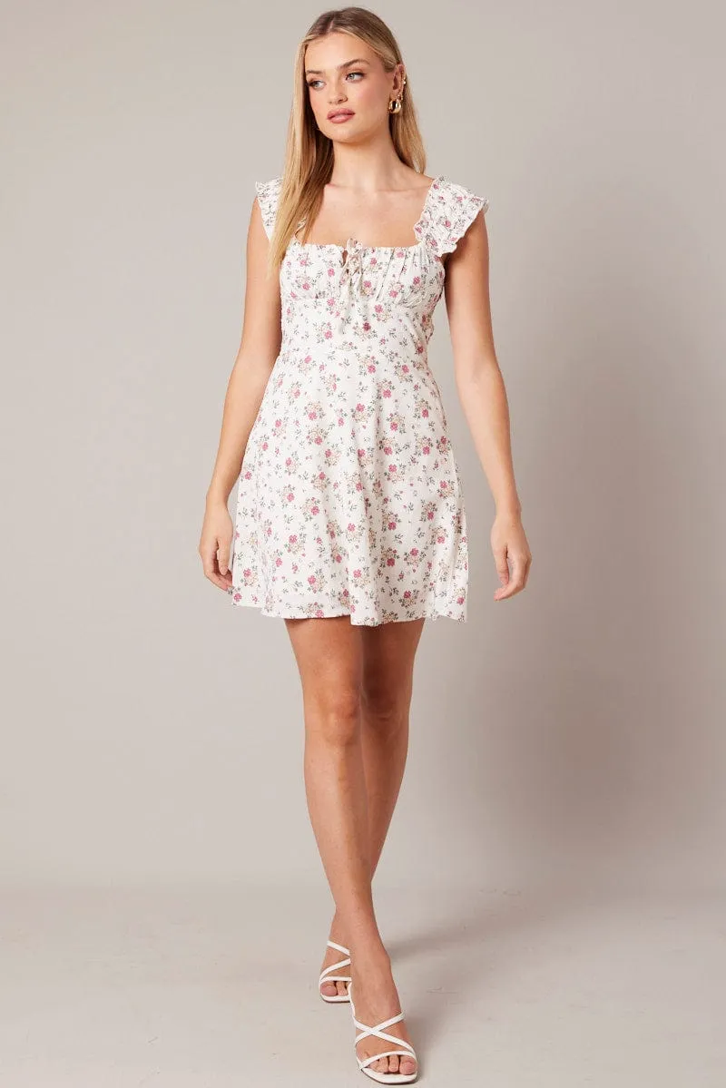 Pink Floral Fit And Flare Dress Mini sold by Ally Fashion product image thumbnail 2