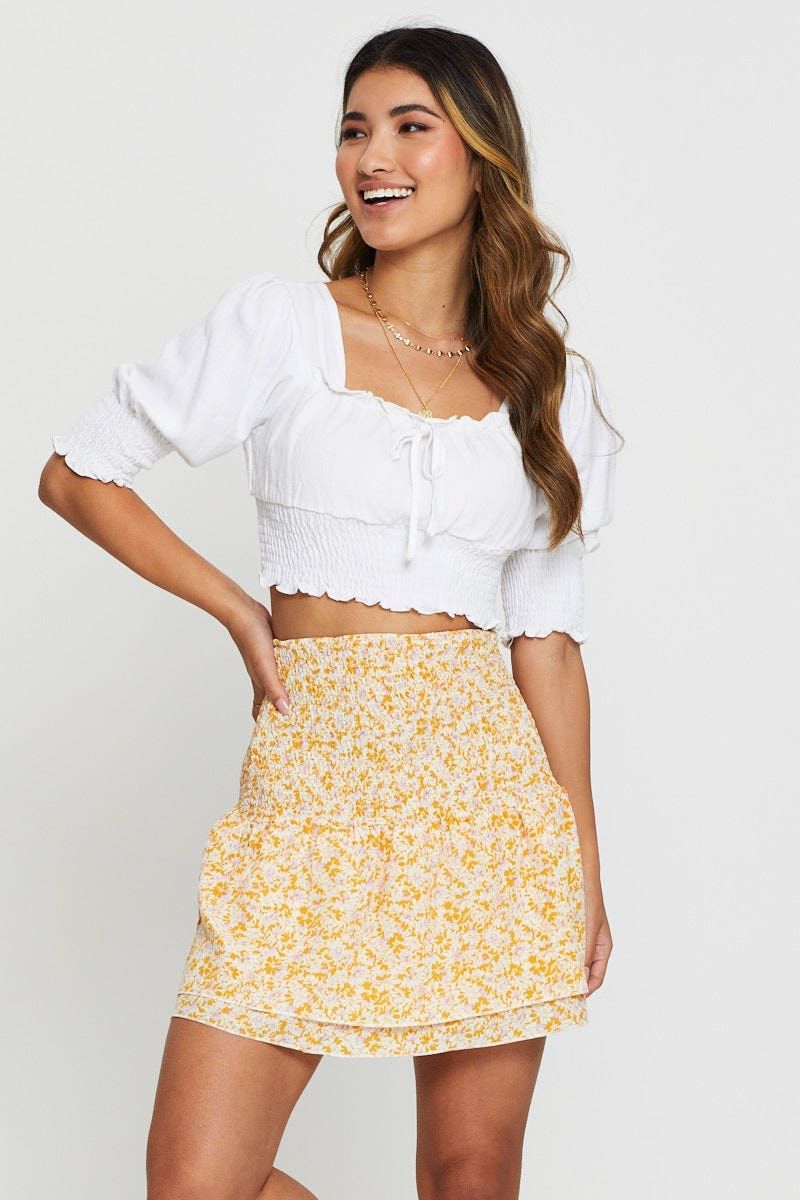 Print Shirred Waist Skater Skirt sold by Ally Fashion