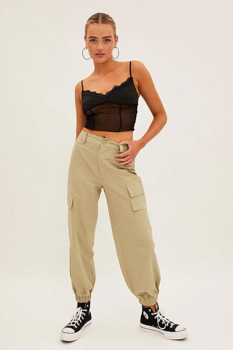 Green High Rise Wide Leg Cargo Pants sold by Ally Fashion