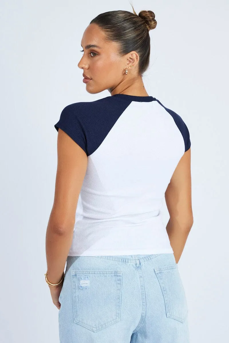 Blue Graphic Tee Raglan Short Sleeve sold by Ally Fashion product image thumbnail 5