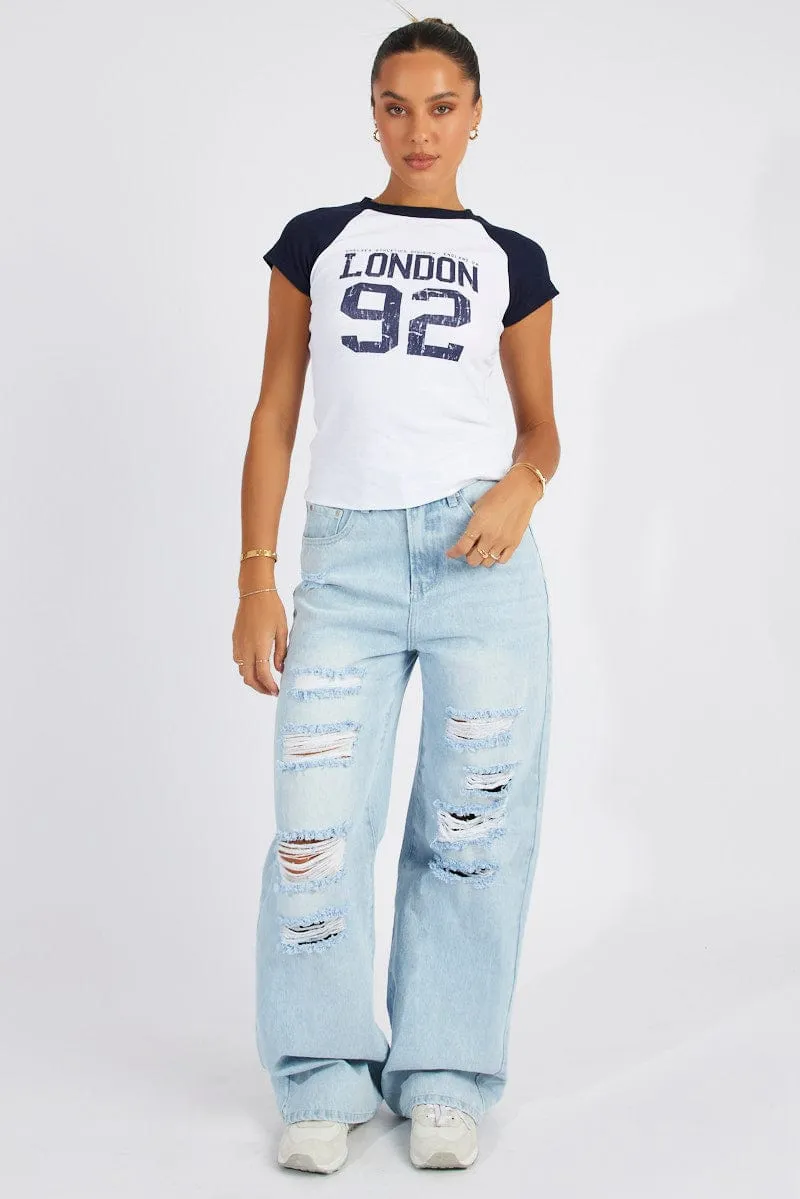 Blue Graphic Tee Raglan Short Sleeve sold by Ally Fashion product image thumbnail 2