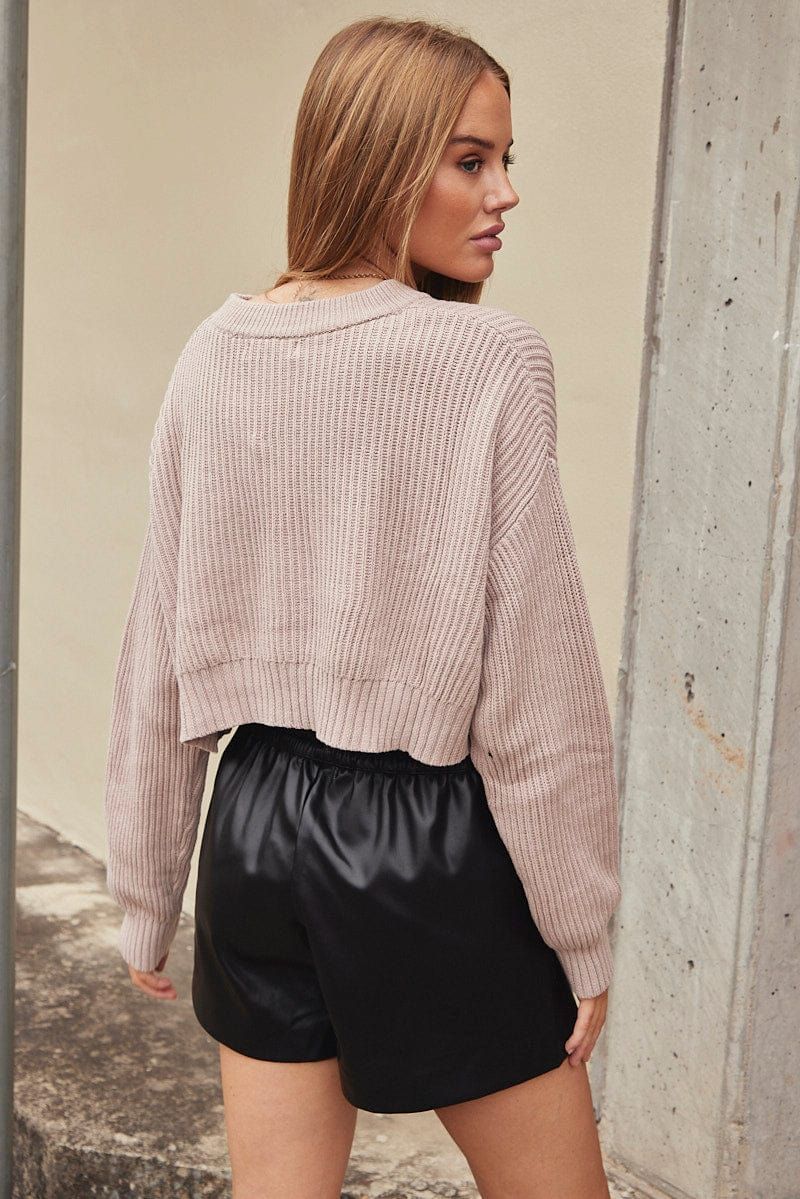 Beige Knit Jumper Round Neck Long Sleeve Crop Cotton sold by Ally Fashion product image thumbnail 5