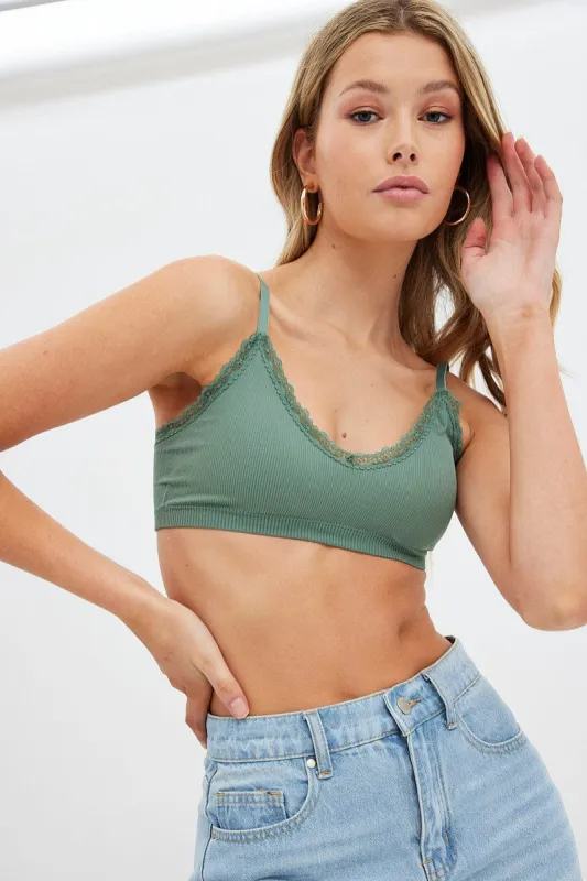 Green Bralette Lace Trim Seamless sold by Ally Fashion