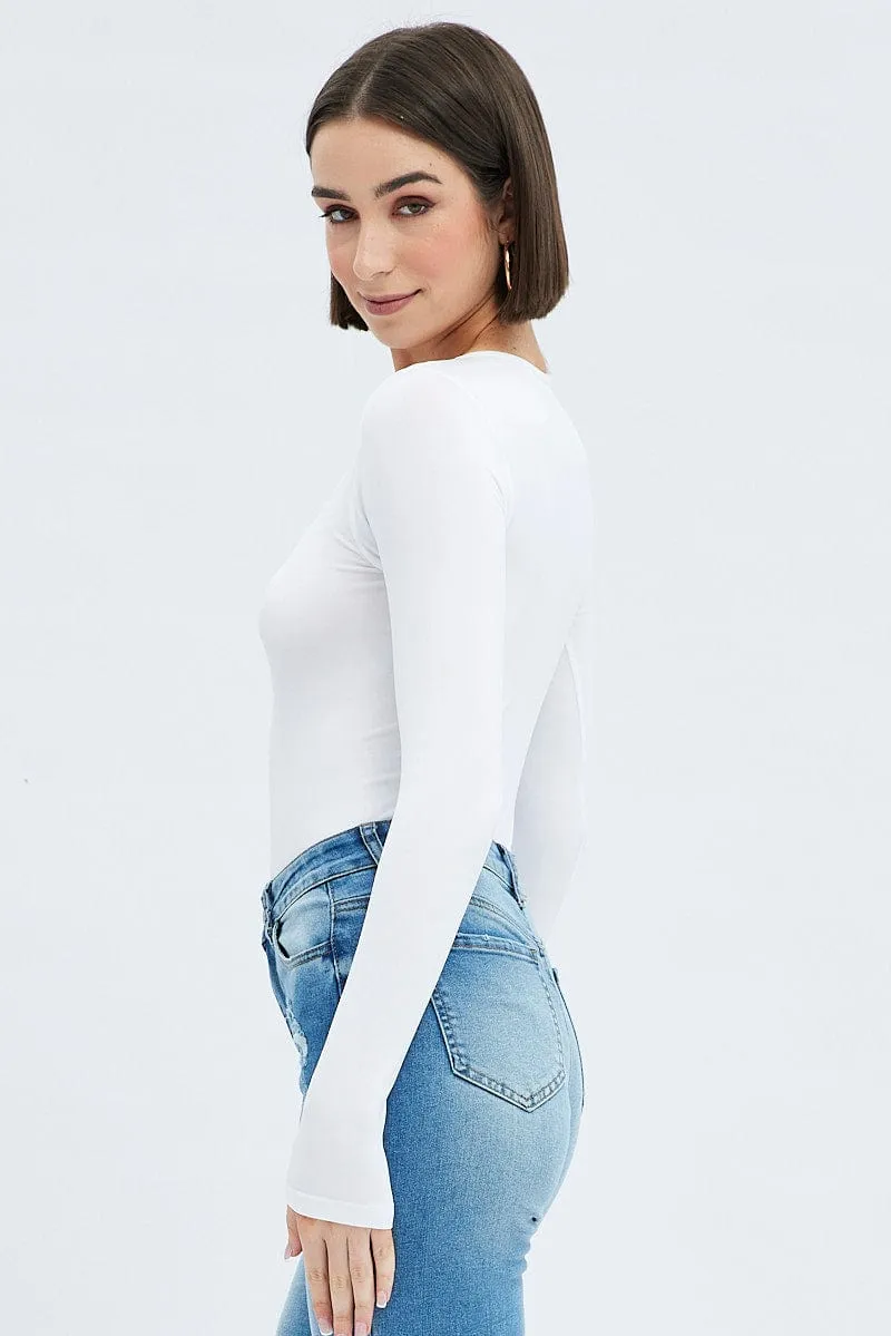 White Bodysuit Long Sleeve Crew Neck Seamless sold by Ally Fashion product image thumbnail 4